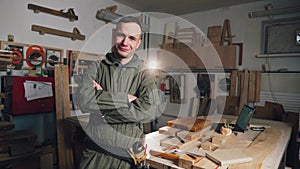 Carpenter, small business owner in wood furniture making, male carpenter.