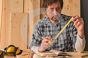 Carpenter with tape measure tool