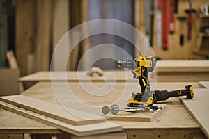 carpenter tools background. old joinery no people industrial. carpenter& x27;s table with furniture details