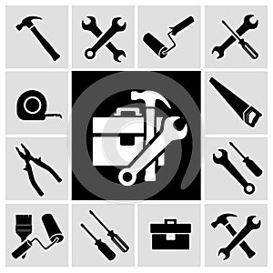 Carpenter tools black icons set