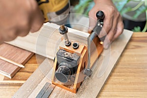 Carpenter use drill bit Pocket hole joinery, or pocket screw joinery, involves drilling a hole at an angle ,make strong joints on