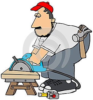 Carpenter using a circular saw