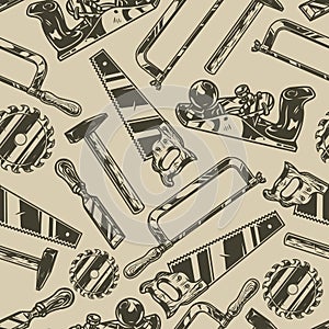 Carpenter work tools vintage seamless pattern