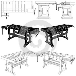 Carpenter Workbench Table Vector. Illustration Isolated On White Background.
