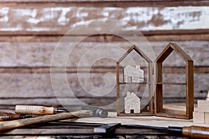 Carpenter working in carpentry shop. Woodwork for furniture and home decor making concept.