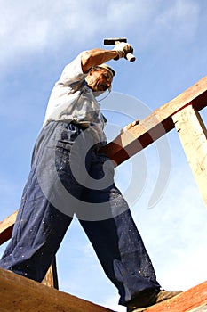 Carpenter working with hammer