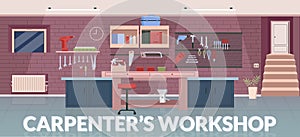 Carpenter workshop banner flat vector template