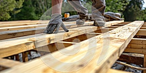Carpenters Constructing A Sturdy Wooden Deck With Precision And Expertise