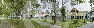 Carpenters Cottages called gingerbread houses  on Lake Avenue, Oak Bluffs on Martha`s Vineyard, Massachusetts, USA