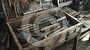 The carpenters toolbox is always wellstocked with a variety of chisels saws and planes for any woodwork needed on the