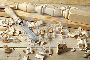 Carpentry concept.Joiner carpenter workplace. Construction tools on wooden table with sawdust. Copy space for text.