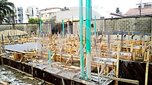 Carpentry formworks in a building construction site in Lagos State, Nigeria photo