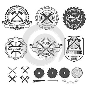 Carpentry labels emblems and design elements