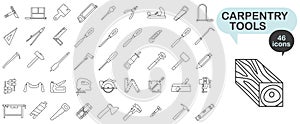 Carpentry tool icon collection. Carpentry tool thin line. Tool for carpentry shop. Vector illustration