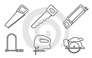 Carpentry tool icon collection. Various saws. Carpentry tools thin line