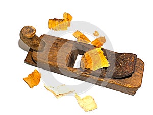 Carpentry tool wooden plane on a white background