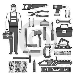 Carpentry Tools Black Silhouettes Icons Set