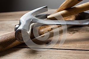 Carpentry tools on wood table