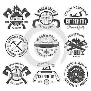 Carpentry and woodworkers vector vintage emblems