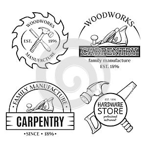Carpentry works line art set with logo