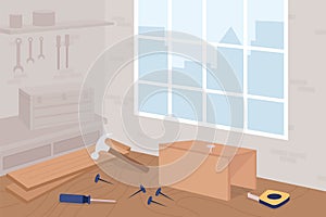 Carpentry workshop class flat color vector illustration