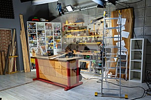 Carpentry workshop equipped with the necessary tools