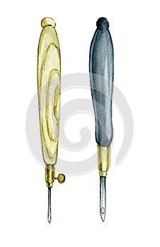 Carpet embroidery tools. punch needle tool. isolated on white background items for embroidery, needlework.