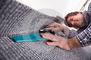 Carpet Fitter Installing Carpet