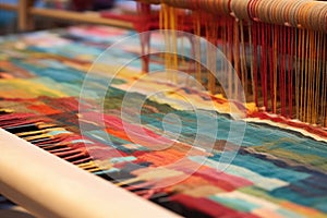 carpet weaving loom with work in progress