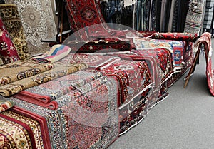 Carpets for sale in the ethnic market stall