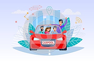 Carpool Service Illustration. Weekend Journey.