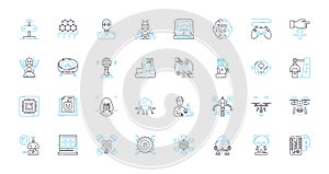 Carpooling linear icons set. Commuting, Transport, Ride sharing, Sustainability, Environment, Sharing, Convoy line