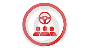 Carpooling and Ride Sharing Icon with Steering Wheel and Passengers