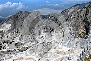 Carrara marble quarries in a mountain valley
