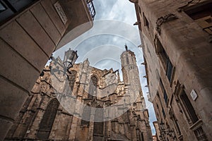 The Carrer del Bisbe street of Barcelona, Spain