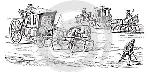 Carriage above a runner eighteenth century, vintage engraving
