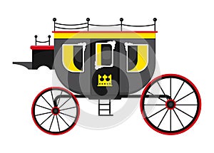 Carriage coach vector vintage transport with old wheels and antique transportation illustration set of coachman