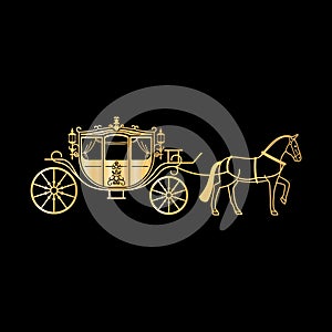 Carriage golden silhouette with horse