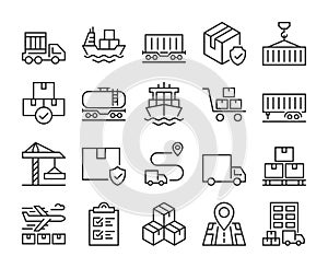 Carriage of goods icon. Freight transportation and logistics line icons set. Editable Stroke.