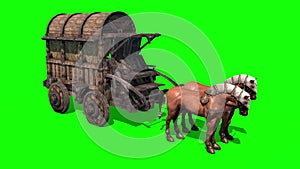 Carriage Horses Top Green Screen 3D Rendering Animation