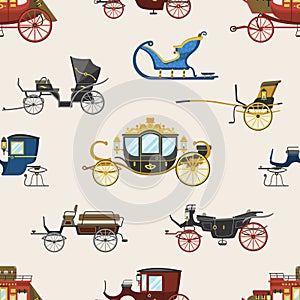 Carriage vector vintage transport with old wheels and antique transportation illustration set of royal coach and chariot