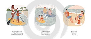 Carribbean holiday isolated cartoon vector illustration set.