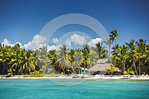 Carribean sea and tropical island in Dominican Republic, panoramic view