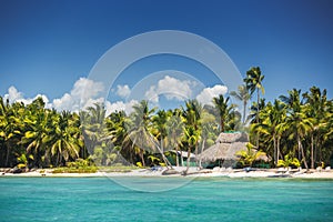 Carribean sea and tropical island in Dominican Republic, panoramic view photo