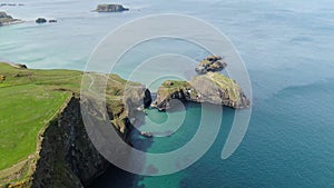 Carrick-A-Rede Rope Bridge at Ballycastle North Ireland - aerial view