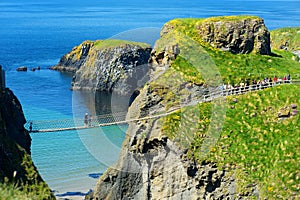 Carrick-a-Rede Rope Bridge, famous rope bridge near Ballintoy in County Antrim, linking the mainland to the tiny island of