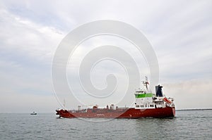 Carrier boat in the bay of Setubal in Portugal