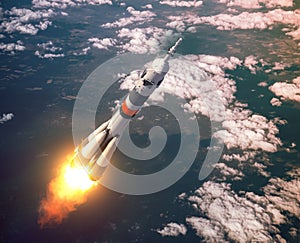 Carrier Rocket Launch In The Pink Clouds