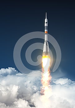 Carrier Rocket Over The Clouds