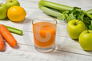 Carrot apple and celery juice. Selected focus.